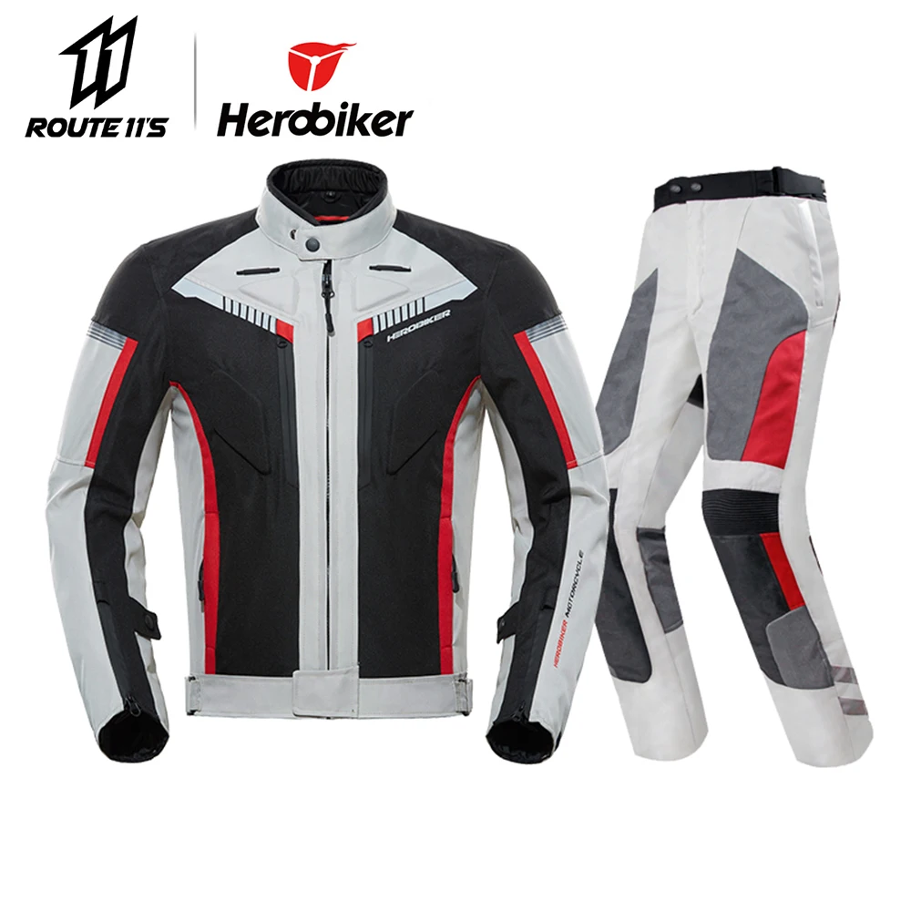 suit Herobiker летняя мотоциклетная куртка+ мотоциклетные штаны мотоциклетный гоночный костюм Защитное снаряжение Armo Hip протектор мото одежда - Цвет: suit