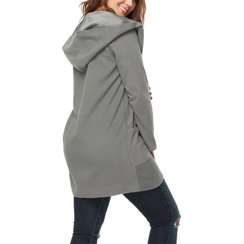 

Newly Women Winter Coat Hooded Cardigan Woolen Overcoat Pockets Long Sleeves Female Wrap m99