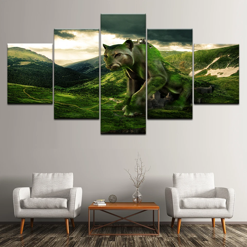 HD печать в рамке картины гостиная домашний декор фигура льва горный лес