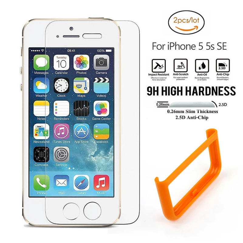 2Pcs/Lot Screen Protector For iPhone 5 5S 5C SE 2.5D 0.26mm 9H Explosion-Proof Tempered Glass Protective | Мобильные телефоны и