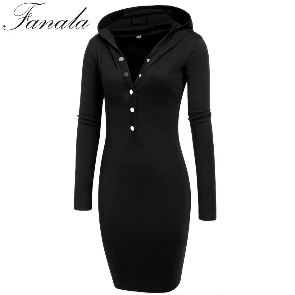 Платье Для женщин пикантные женские с капюшоном длинным рукавом Bodycon Slim Fit