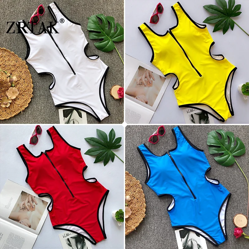 Zrtak Sexy One Piece Swimsuit Female Patchwork High Waist Swimwear Women Bathing Suit 2018 String Bikini Beach Wear Swim L | Спорт и