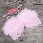 Милые лента-ободок для волос с цветами и жемчугом для девочек с крыльями ангела, перьями, крыльями для фотосессии, аксессуары для волос для новорожденных, реквизит для фотосъемки