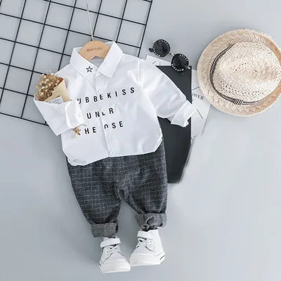 White not shoes hat Рубашка с буквенным принтом для маленьких мальчиков Комплекты для дня рождения одежда с длинными рукавами детский костюм комплекты для маленьких мальчиков от 1 до 4 лет - Цвет: White not shoes hat