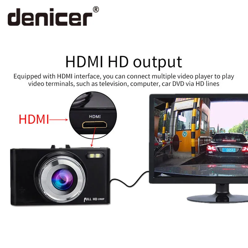 Denicer Full HD 1080P видеорегистратор 140 градусов широкоугольный Автомобильный с циклом
