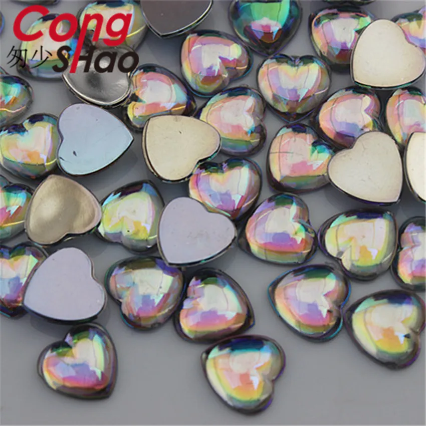 Cong Shao 200pcs 8mm/10mm AB Clear Heart Shape Acrylic Rhinestone Crystal Strass Flat back Beads Diy Bride Dress Clothes CS77 | Дом и сад
