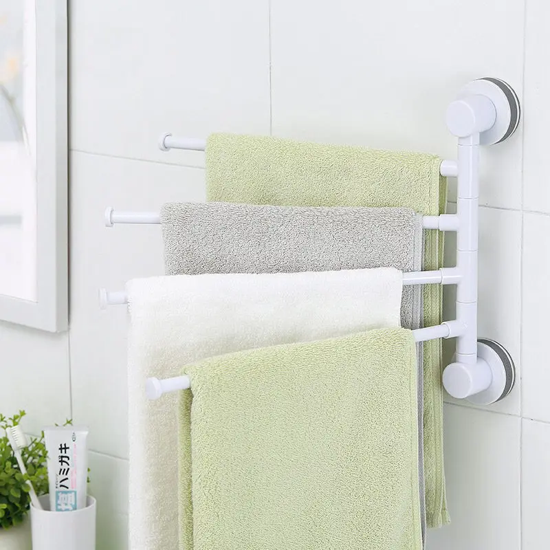 Towel Racks Bathroom Wall Mouned Folding Movable Bath Bar ABS 4 Layers Rack Nail-Free Sucke Toilet Rotate | Обустройство дома