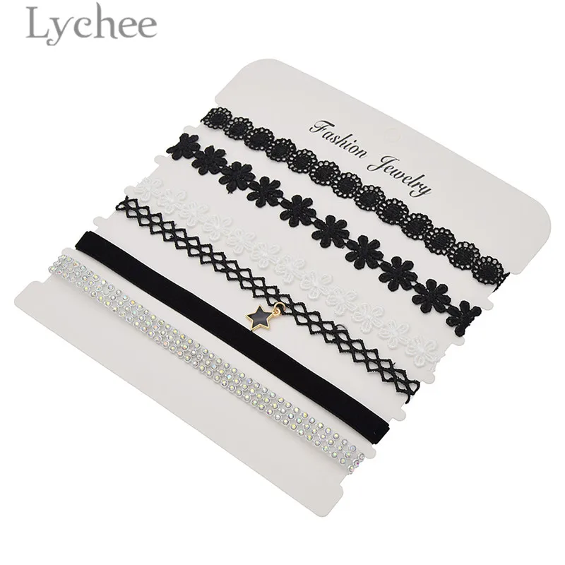 Lychee 6 шт./партия трендовая ткань женское колье чокер набор звезда кулон черный