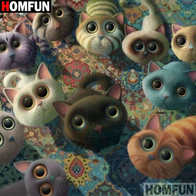Алмазная 5D живопись HOMFUN мультяшный кот полноразмерная/круглая вышивка домашний
