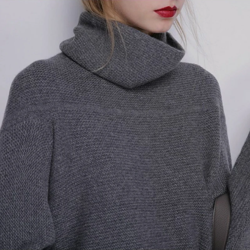 

BELIARST New Autumn and Winter Cashmere Sweater Women's High Collar Thick Solid Color Sweater Loose Knit Sweater Wild Pullover