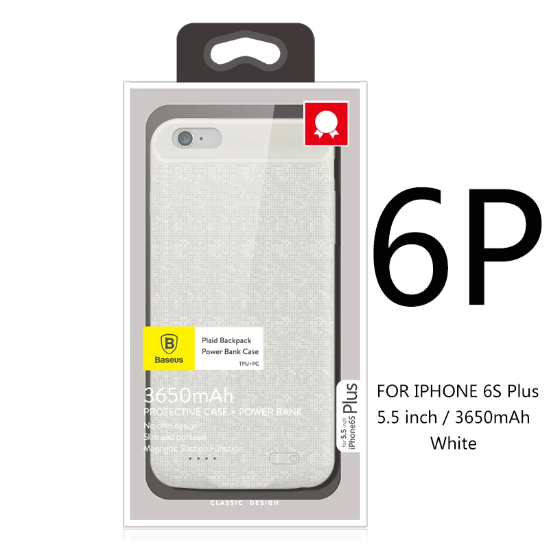 i6P 3650 White Чехол Baseus 5000/7300mAh для портативного зарядного устройства для iPhone 6 6S Plus, внешний аккумулятор, запасное зарядное устройство, чехол для iPhone 6S - Цвет: i6P 3650 White