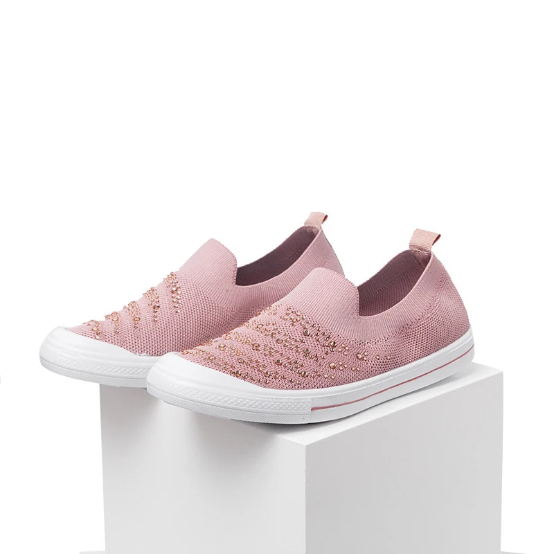 pink KHTAA/женские лоферы из сетчатого материала на плоской подошве; дышащая обувь без шнуровки с кристаллами; повседневная обувь из Вулканизированной Ткани; эластичная Осенняя модная женская обувь - Цвет: pink