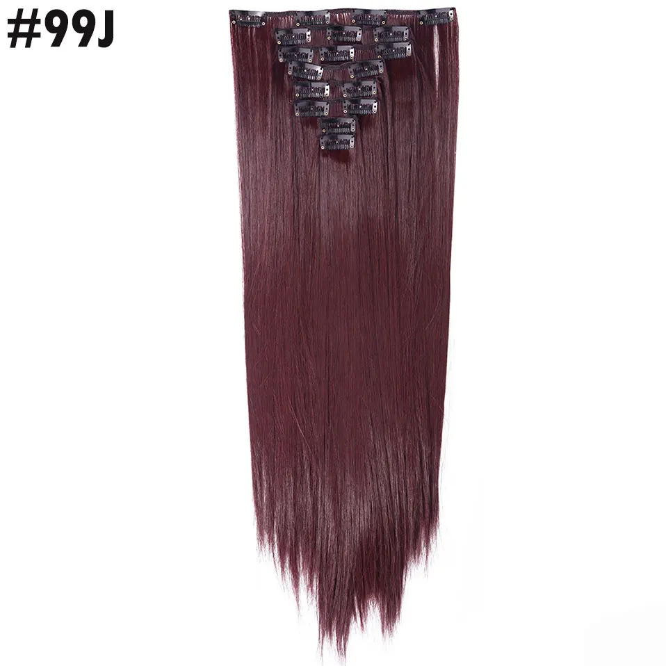 wine red SNOILITE, 26 дюймов, женские Синтетические длинные прямые волосы, 8 шт., на заколках, для удлинения волос, на всю голову, толстые, синтетические волосы, чистые цвета - Цвет: wine red