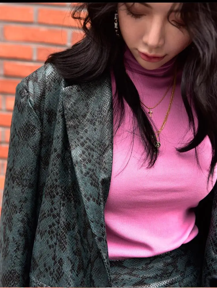 

Women Casual Turn-down Collar Snake Printed Open Stitch Women Causual Coats Cardigans Outwear Streetwear H09