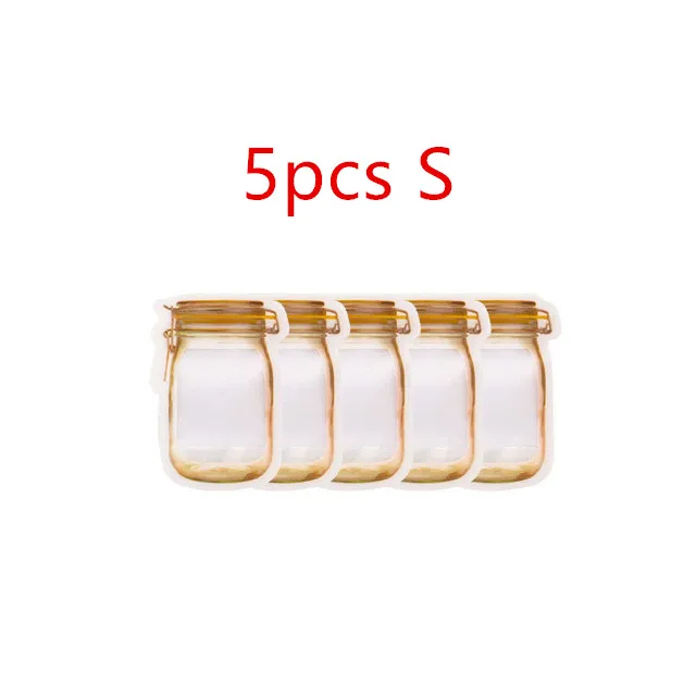 5pcs S 10 шт./лот многоразовые банки для бутылок, сумки для орехов, конфет, печенья, сумка для хранения свежих продуктов, закусок на молнии, герметичный кухонный Органайзер - Цвет: 5pcs S