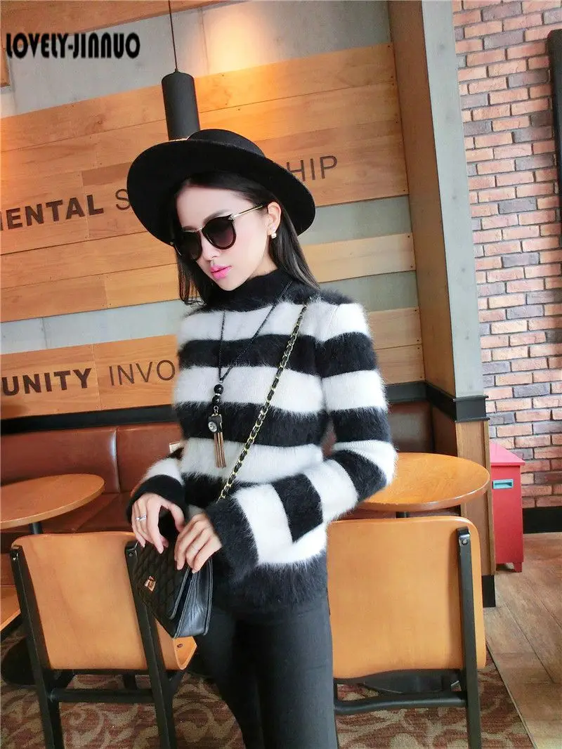 Новые Флисовые женские норковые кашемировые пуловеры свитера черно-белые