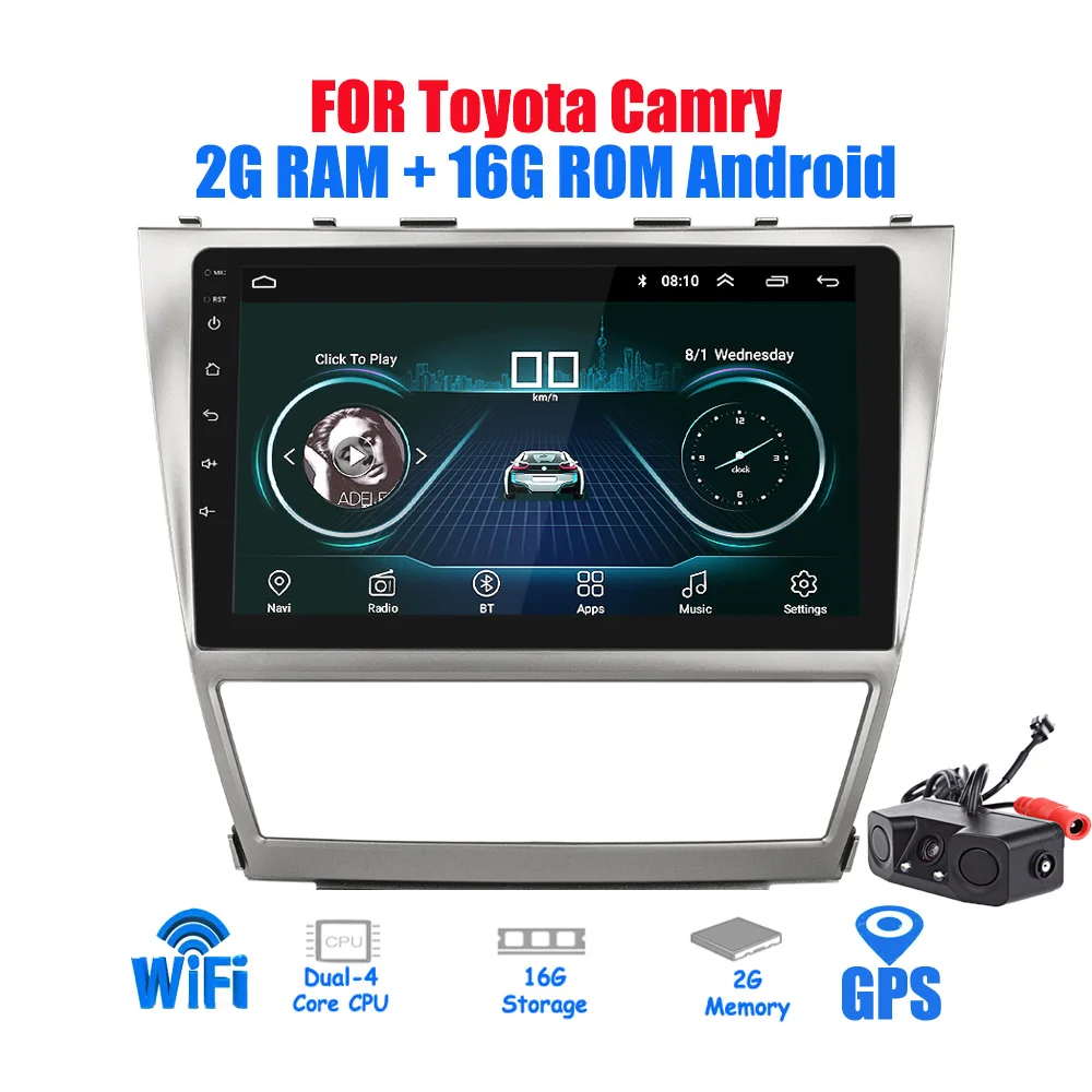 With Camera 10,2 ''android 2din автомобиля радио для Toyota Camry 2007~ 2011 gps навигации Стерео Аудио Видео Мультимедиа DVD плеер Wi Fi Bluetooth - Цвет: With Camera