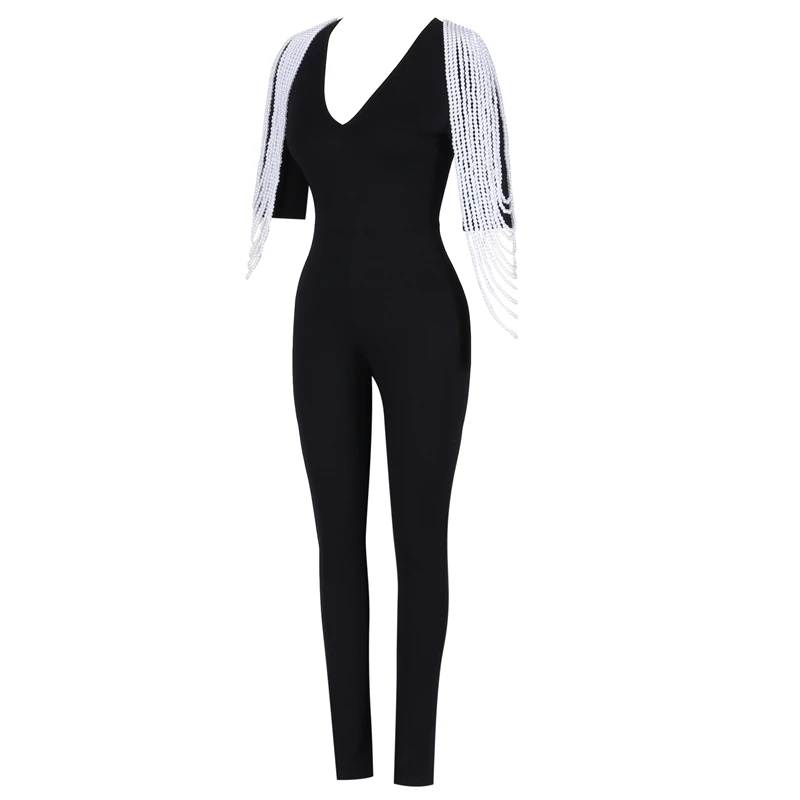Ocstrade белый V шеи средний рукав один кусок бисером Мода Bodycon Комбинезоны HW298-White