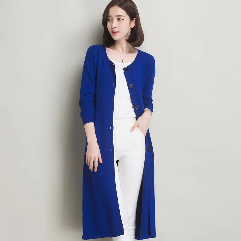 2018 Fashion Women's Clothing Spring Autumn Winter Single Breasted Cashmere Knitted Long Cardigans O-Neck Sweaters Coat Women |