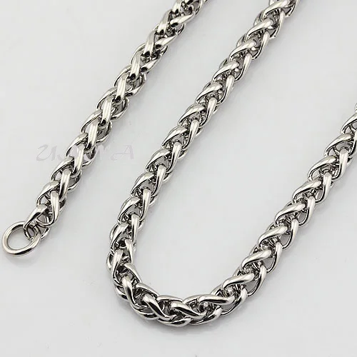 5 мм 7 ширина мужчины женщины пшеничная нержавеющая сталь ожерелья Браслет наборы