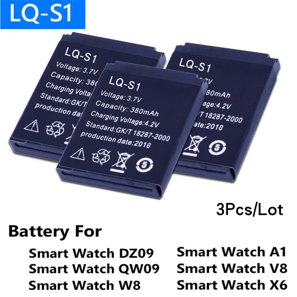 

3PCS Durable Smart Watch Battery LQ-S1 3.7V 380mAh lithium Rechargeable Battery For Smart Watch DZ09 W8 DJ-09 AB-S1 M9 FYM-M9