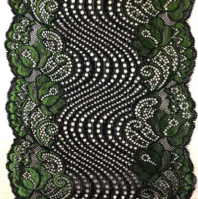 Green and Black 2 ярда 18 см ширина эластичный кружевной отделкой ленты вышитые мульти стрейч кружевной ткани шитье аппликация Lingeire бюстгальтер свадебное платье DIY - Цвет: Green and Black