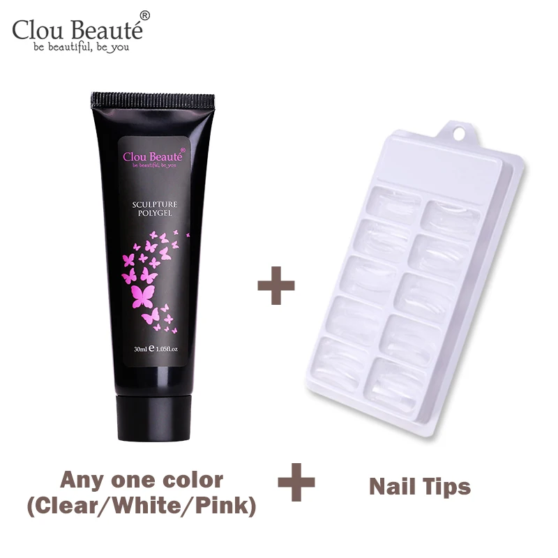 Clou Beaute 30 мл Гель-лак для наращивания ногтей розовый, белый, прозрачный УФ-Гель-лак быстрое строительство гелевый гель французский дизайн ногтей - Цвет: any1 and nail-tips