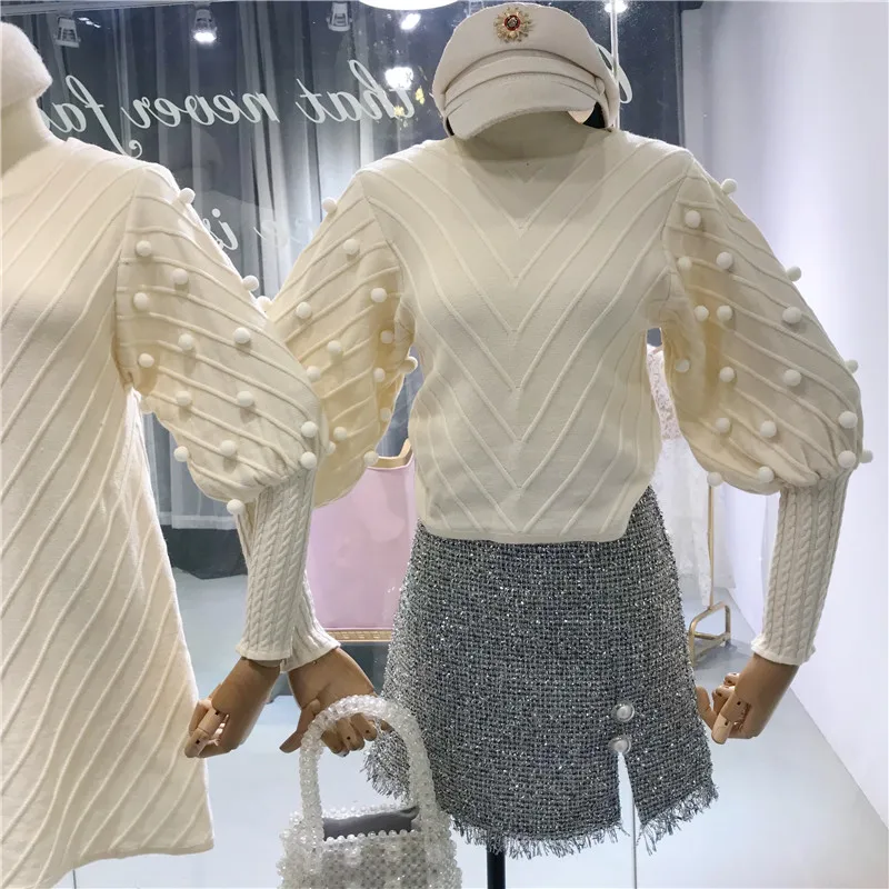 ALPHALMODA 2018 зима новое стереоскопическое шерстяное платье с рукавами фонариками