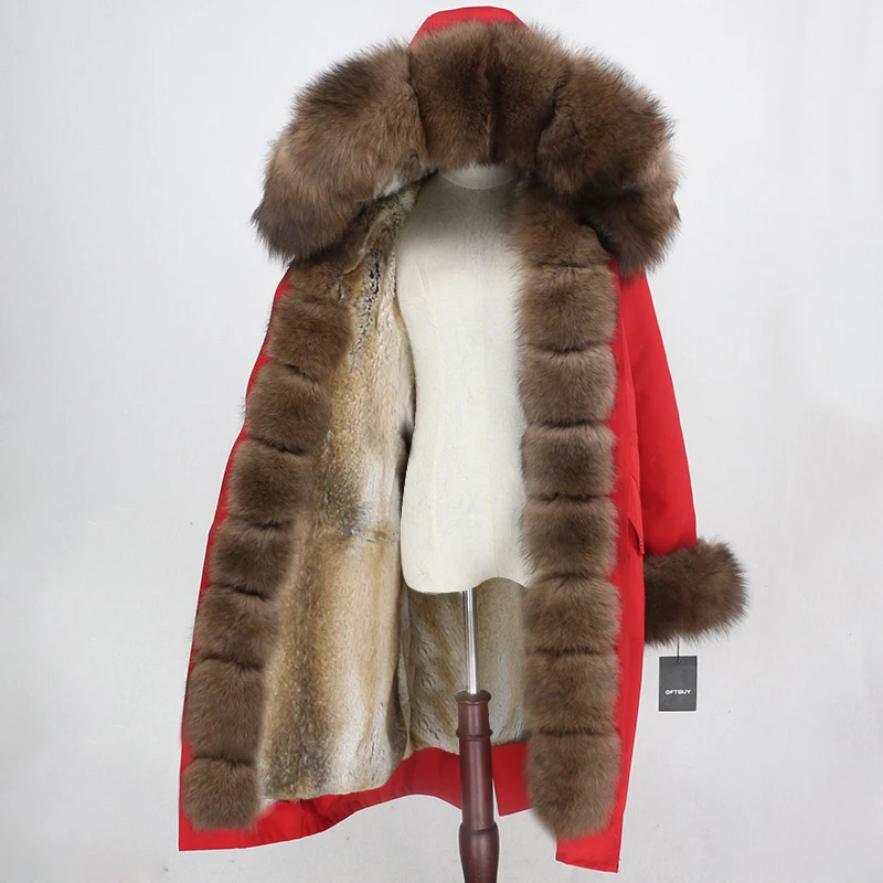 OFTBUY Водонепроницаемая парка X-long натуральное меховое пальто зимняя куртка женская натуральный Лисий мех воротник капюшон Подкладка из натурального кроличьего меха уличная одежда