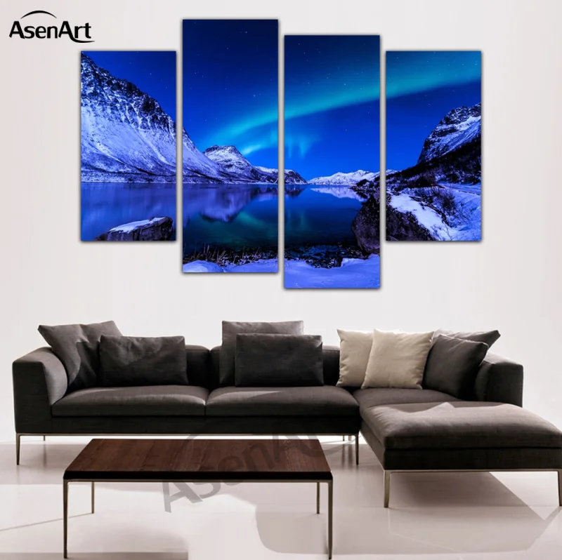 4 панели стены искусства холст печать цветок горы Картина Пейзаж с деревом для