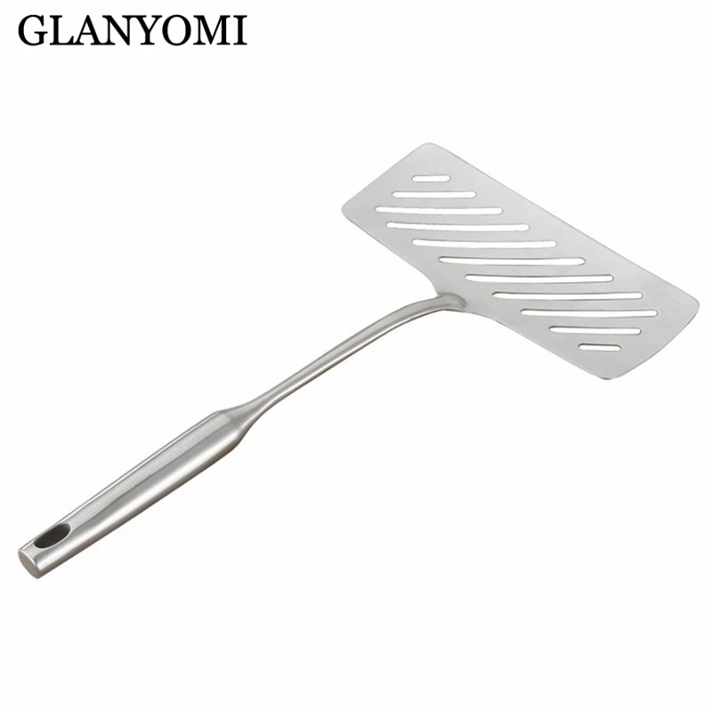 GLANYOMI 304 нержавеющая сталь широкая лопатка для жареной рыбы лопатка для стейков Тернер с прорезями скошенная кухонная утварь