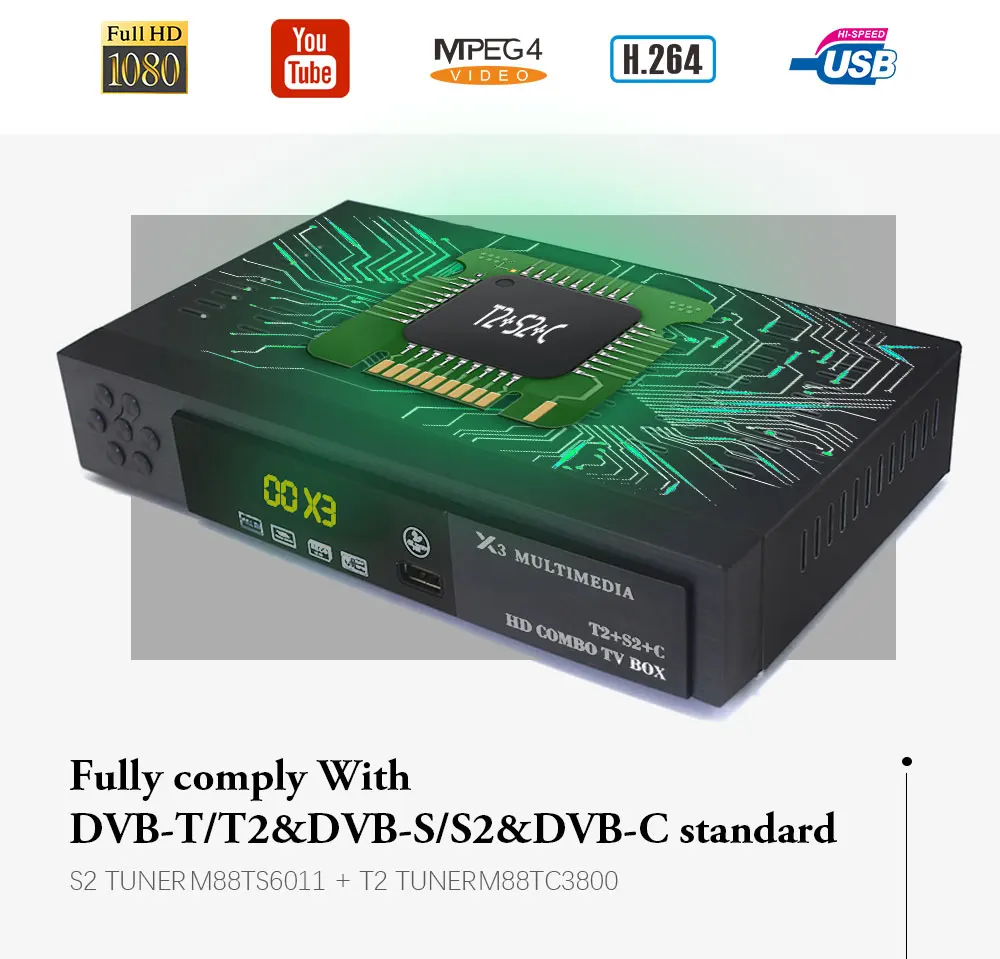Цифровой наземный спутниковый ресивер DVB T2 dvb S2 комбо ТВ тюнер поддерживает AC3 Youtube