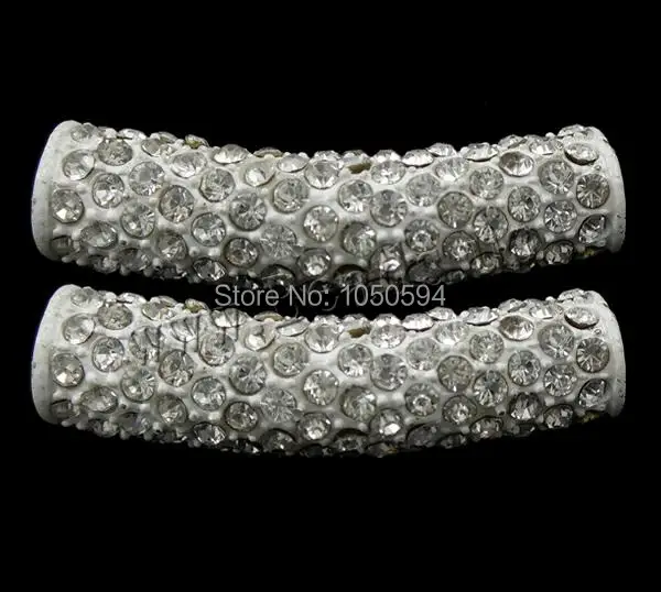 Free shipping!!!Zinc Alloy Tube Beads Bulk Jewelry painted with rhinestone white nickel lead &amp cadmium free 38x11x10mm | Украшения и