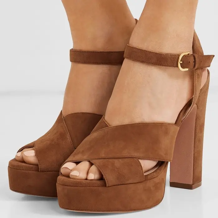 

Женские замшевые сандалии Moraima, Коричневые босоножки на высоком каблуке, с открытым носком, на платформе и толстом каблуке, с ремешком на щиколотке, летние сандалии-гладиаторы, 2019