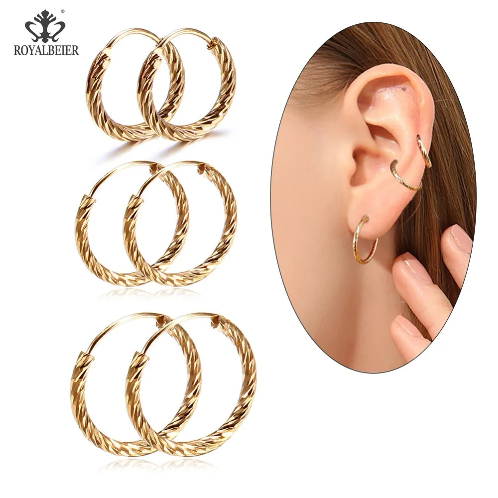 ROYALBEIER серьги эффектные круглые женские 3 размера металлические ювелирные