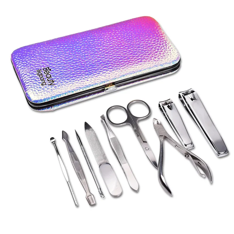 BeautyBigBang Nail Art Manicure Set Kit 9PCS Vintage Stainless Steel Nail Clipper Nipper Cutter Scissor Tweezers Nail Art Tools