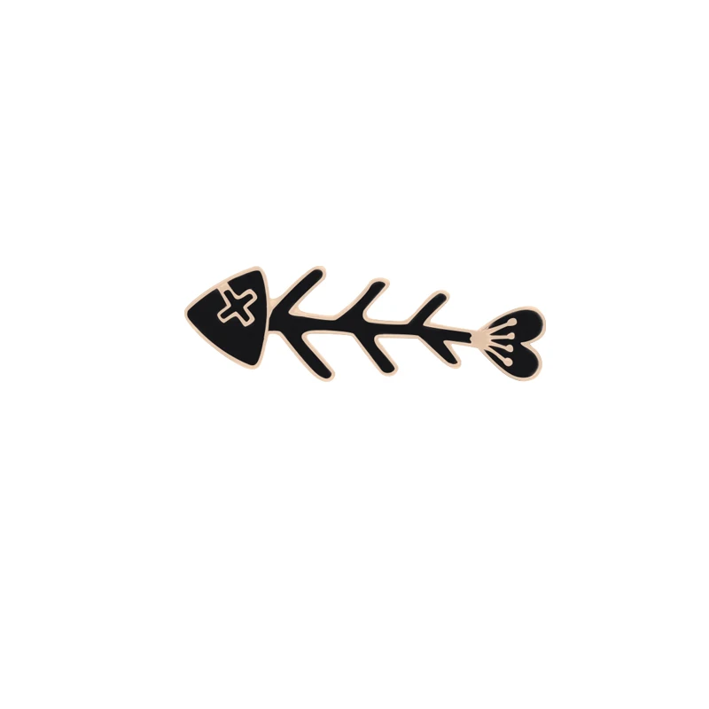 Fish bones Креативная черная брошь "Роза" мультфильм яблоко сосна яблоко кошка рыбья кость эмаль шпильки для женщин и мужчин шляпа Нагрудный значок коллекционное украшение подарки - Окраска металла: Fish bones