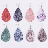 2019 new fashion design multicolors print paisley floral teardrop leather statement drop earrings for women summer jewelry