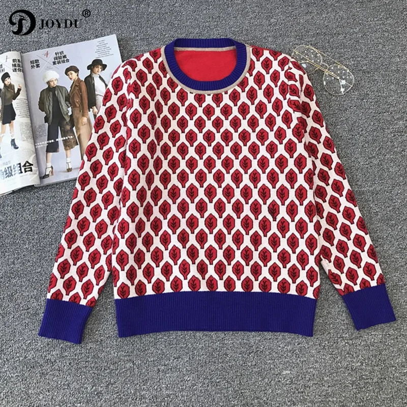 JOYDU Runway Pullover 2018 Spring Preppy Stylish Knit Tops Leaves Jacquard Luxury Chic Vintage Sweater Women Jumper pull femme | Женская