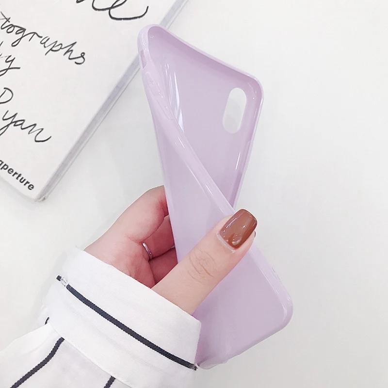 Yellow Silicone Soft Phone Case for iphone 6 6s 7 8 Plus Smooth Purple All-inclusive Anti-fall TPU Candy Color Cover XS Max X |