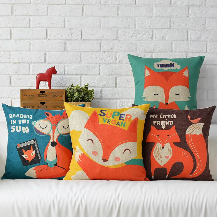 Nordic Симпатичные Фокс подушка мультфильм красный подушки лен наволочка кафе home