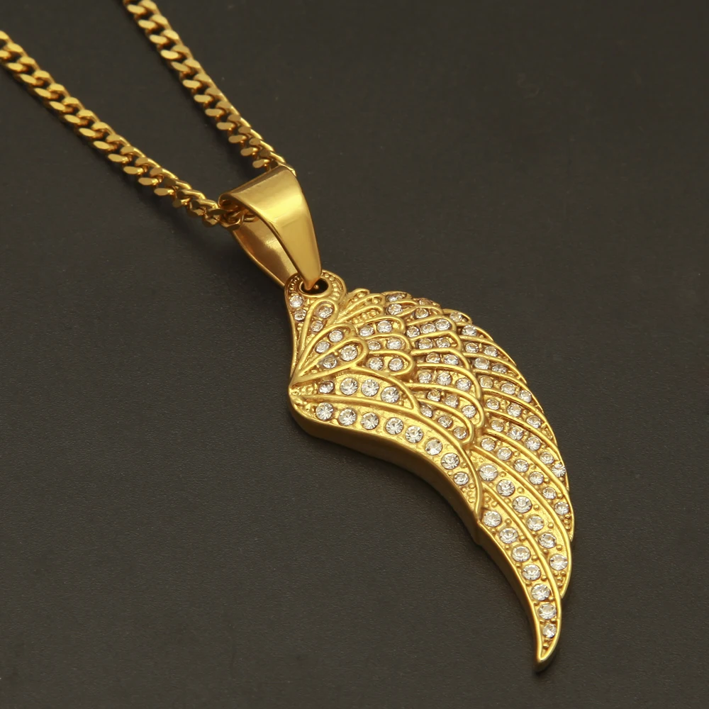 Подвеска с узором в виде перьев TBTK Золотая цепочка украшенная блестящими