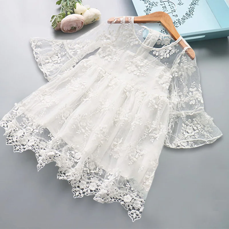 Summer Girl Clothes Embroidery Flower Dress Kid Dresses For Party Wedding Outfits Princess Floral Lace Ball Gown 3-8T | Детская одежда