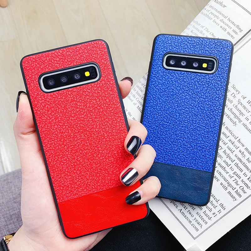 YHBBCASES For Samsung Galaxy S10 Plus S8 S9 Fashion Splice Leather Cases Note 8 9 Couples Solid Color Phone Cover |