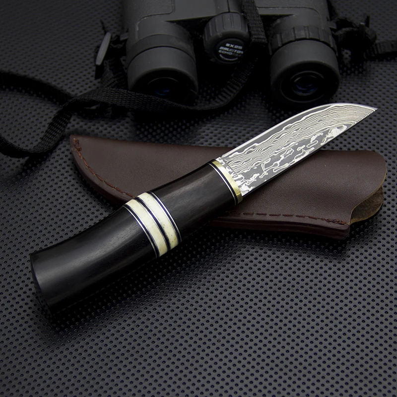 Дамасский нож с фиксированным лезвием Дамасская коллекция прямой походные ножи