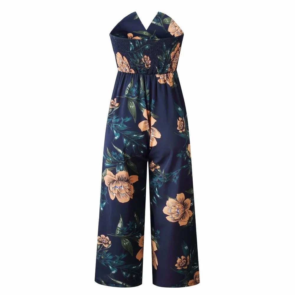Sexy Jumpsuits Floral Print Long Pant Bodysuits Women Rompers Overalls Female Summer Jumpsuit Beach Wear Strapless | Женская одежда