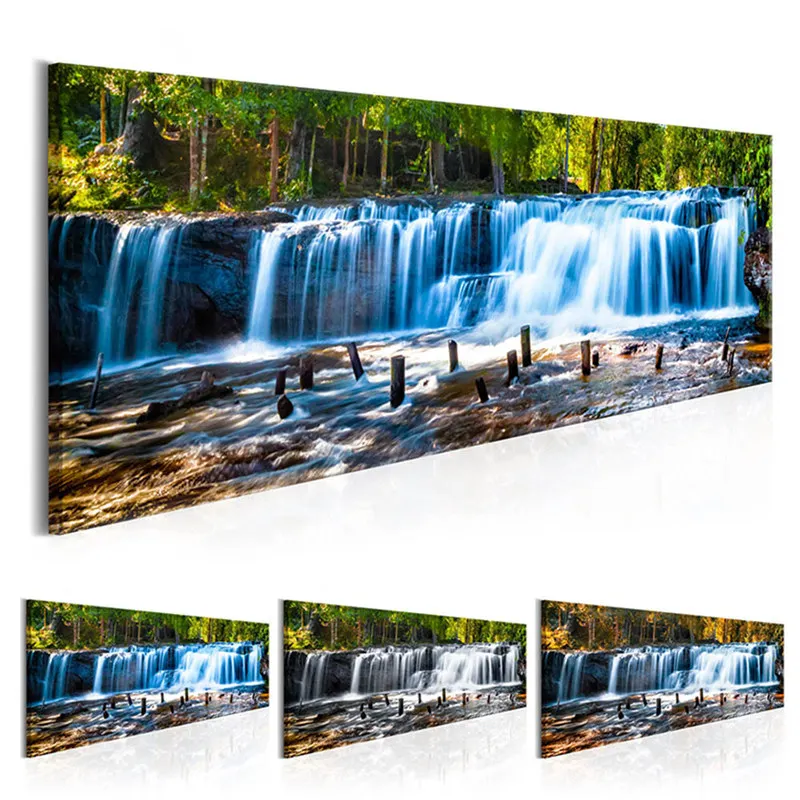 

Green Trees Wall Art Waterfall Natural Forest Posters and Prints Landscape Oil Painting on Canvas for Living Room Home Decor