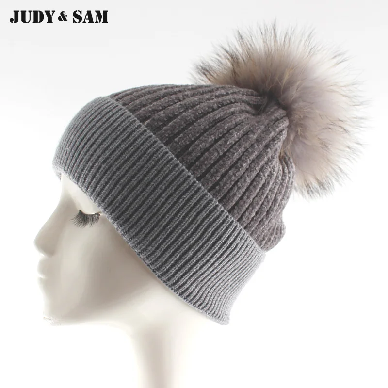 Шапки из натурального меха с помпоном синели мужские модные зимние шляпы для