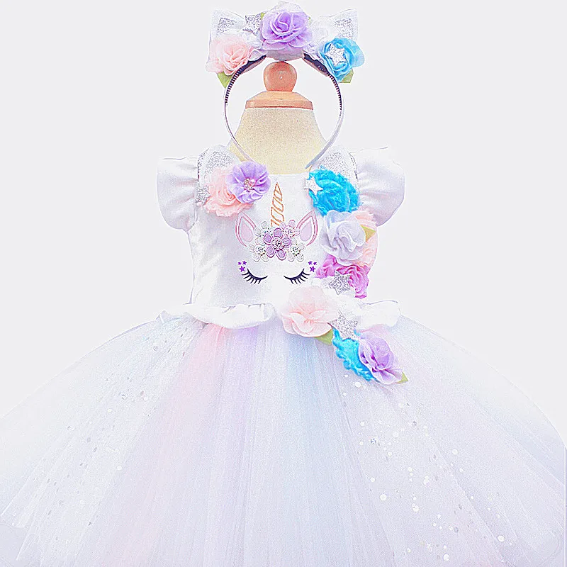 Baby Girl Unicorn Party Dress 1 2 3 4 5 6 7 8 Y Infant Elegant Colorful Flowers Birthday Dresses Kids Princess 2M16A | Детская одежда и