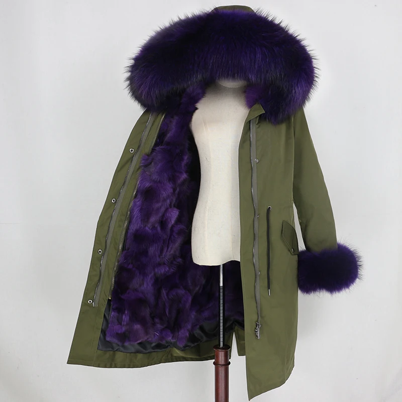 green purple Водонепроницаемая парка OFTBUY, длинная верхняя одежда, пальто с натуральным мехом, зимняя куртка для женщин, Воротник из меха енота, капюшон, подкладка из лисьего меха, теплая, съемная - Цвет: green purple